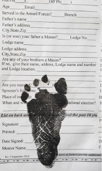 Brother John B. McNaughton's son's petition, inked with his infant footprint