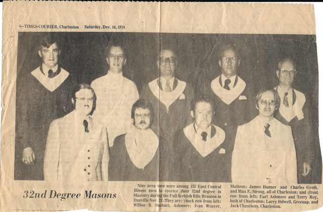 A newspaper clipping featuring Scottish Rite Masons, including Brother Fleming's Grandfather, Brother Charles Gus Groth.