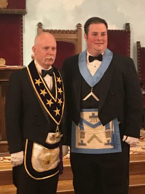 Brother Robert Moore and the current Right Worshipful Grand Master of his lodge.