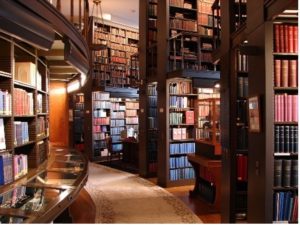 Book lined shelves in the House of the Temple library