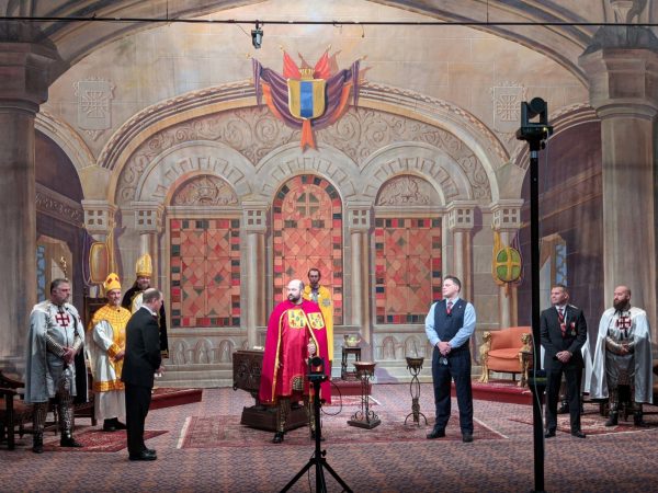 Scottish Rite Masons prepare for a live performance