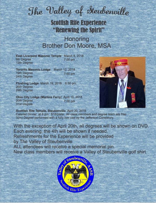 Scottish Rite Valley of Steubenville 2018 Spring Reunion Scottish Rite Valley of Steubenville 2018 Spring Reunion