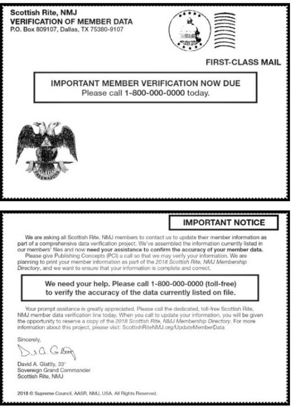 Scottish Rite Membership Verification Postcard Scottish Rite Membership Verification Postcard